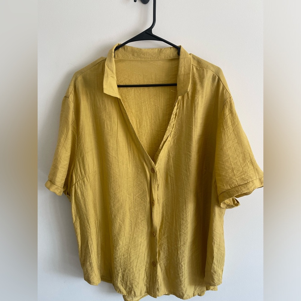 Emory rose women’s mustard yellow button up short sleeve oversized tshirt